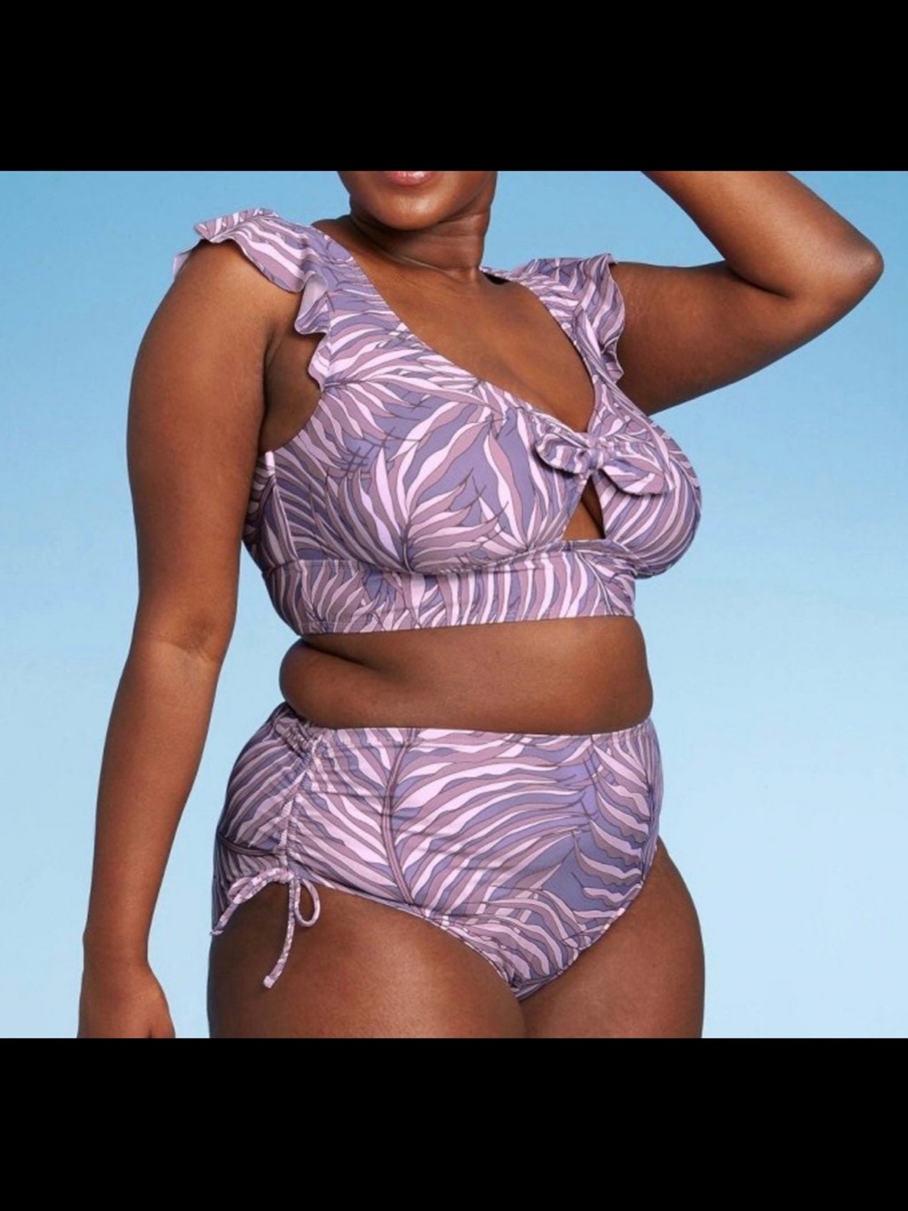 Plus Size Lavender Zebra-Print High-Waist Bikini Set